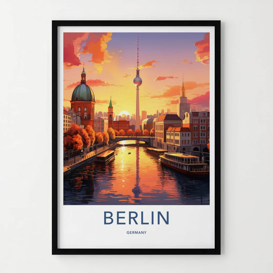 Berlin Poster - Germany Framed Art - City Skyline Sunset Wall Decor
