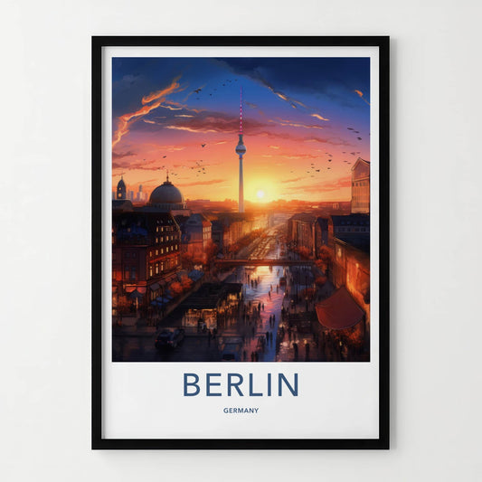Berlin Poster - Germany Travel Art - City Sunset Tower Home Decor