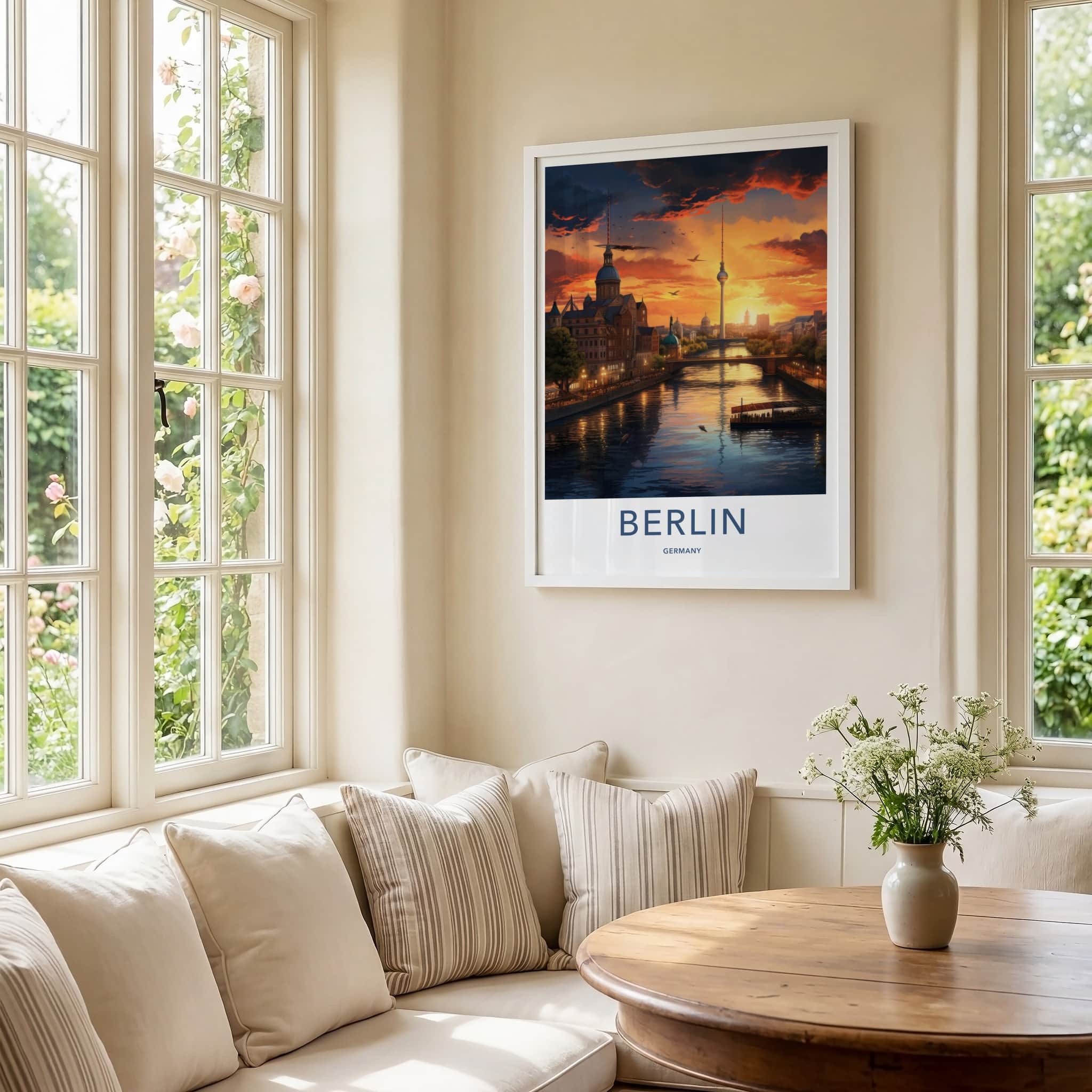 Berlin Poster - Germany Travel Art - Riverside City Sunset Wall Decor