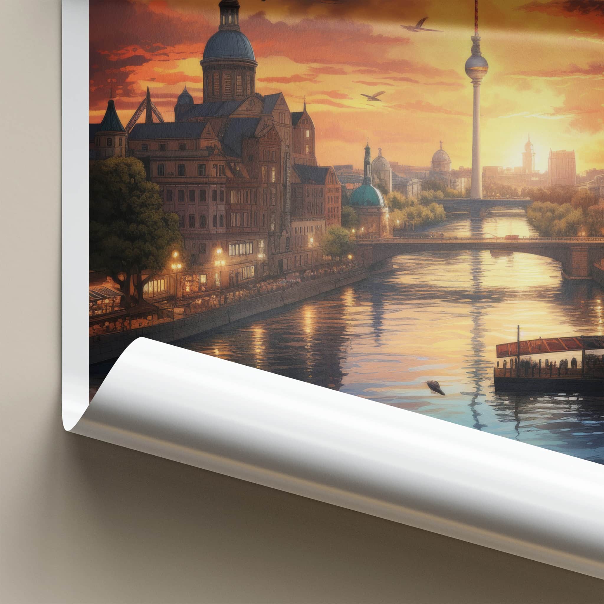 Berlin Poster - Germany Travel Art - Riverside City Sunset Wall Decor