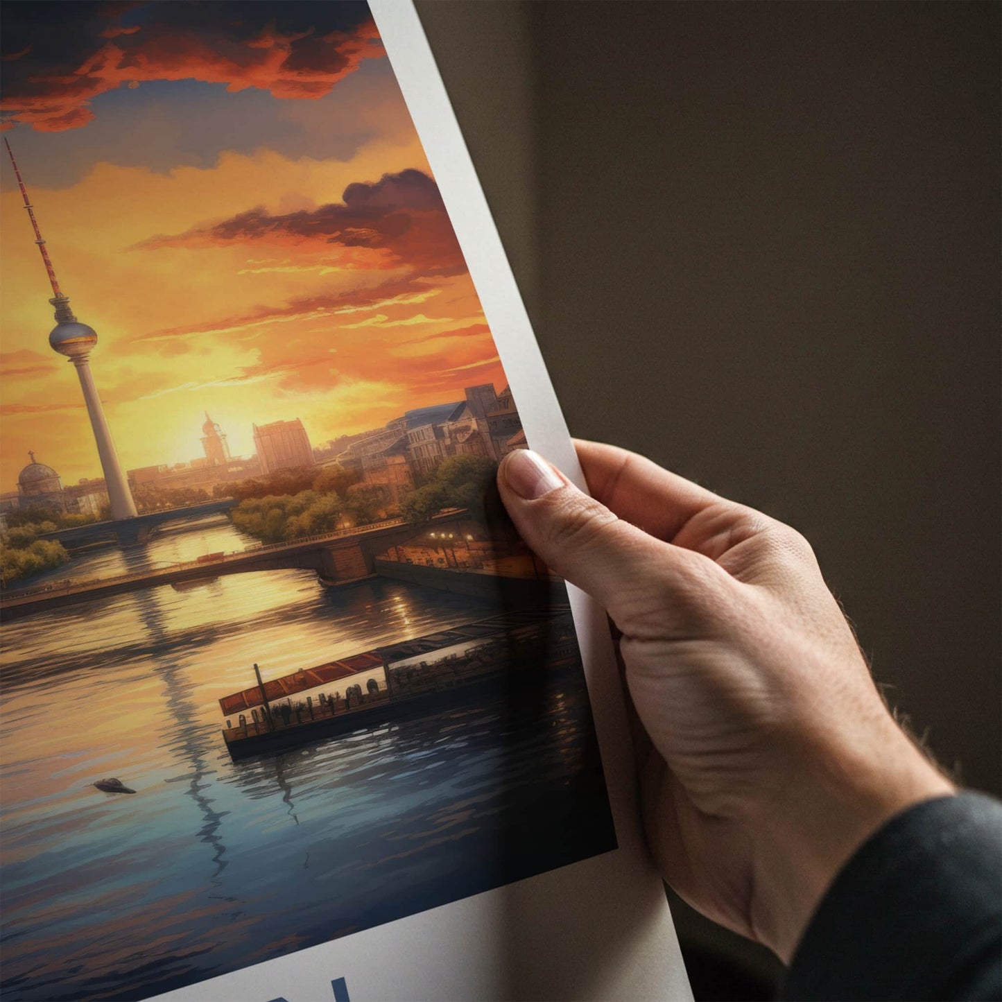 Berlin Poster - Germany Travel Art - Riverside City Sunset Wall Decor