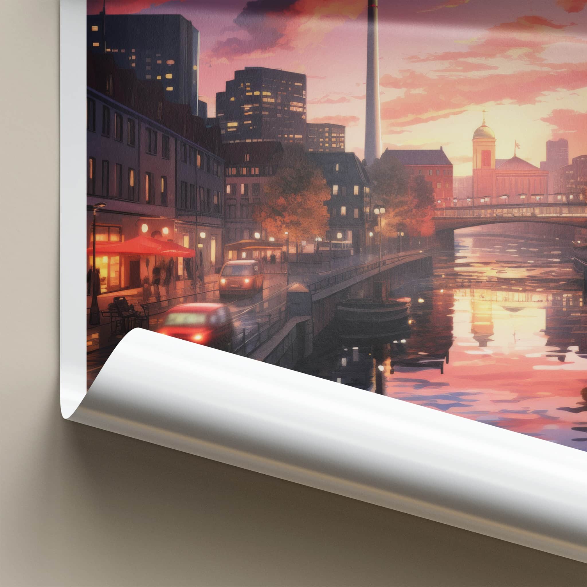 Berlin Poster - Germany Travel Art - Vibrant Sunset Reflections Home Decor