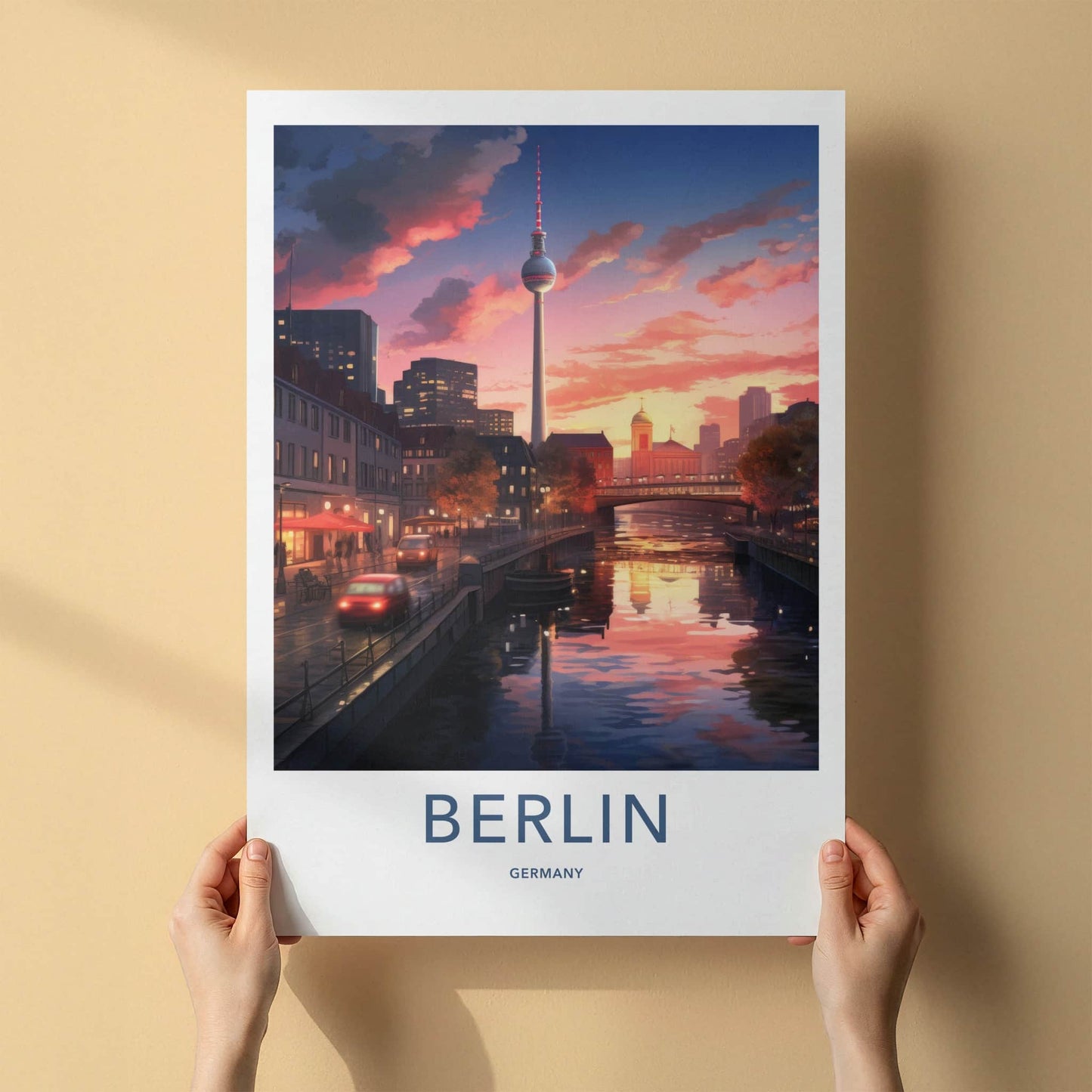 Berlin Poster - Germany Travel Art - Vibrant Sunset Reflections Home Decor