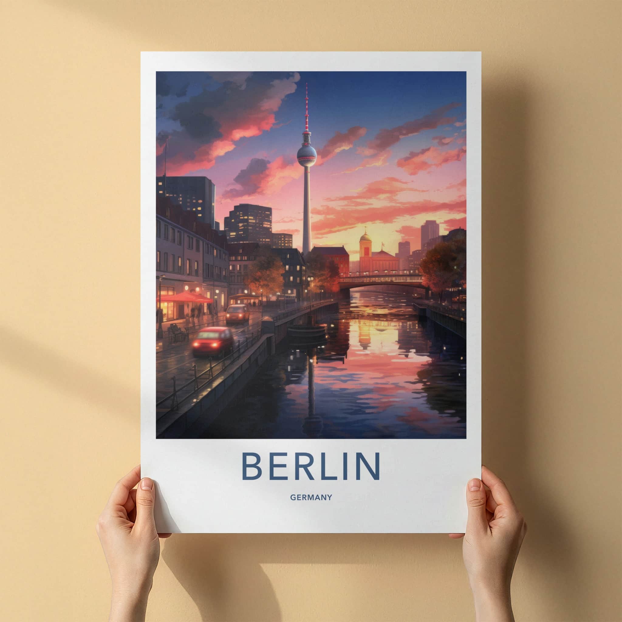 Berlin Poster - Germany Travel Art - Vibrant Sunset Reflections Home Decor