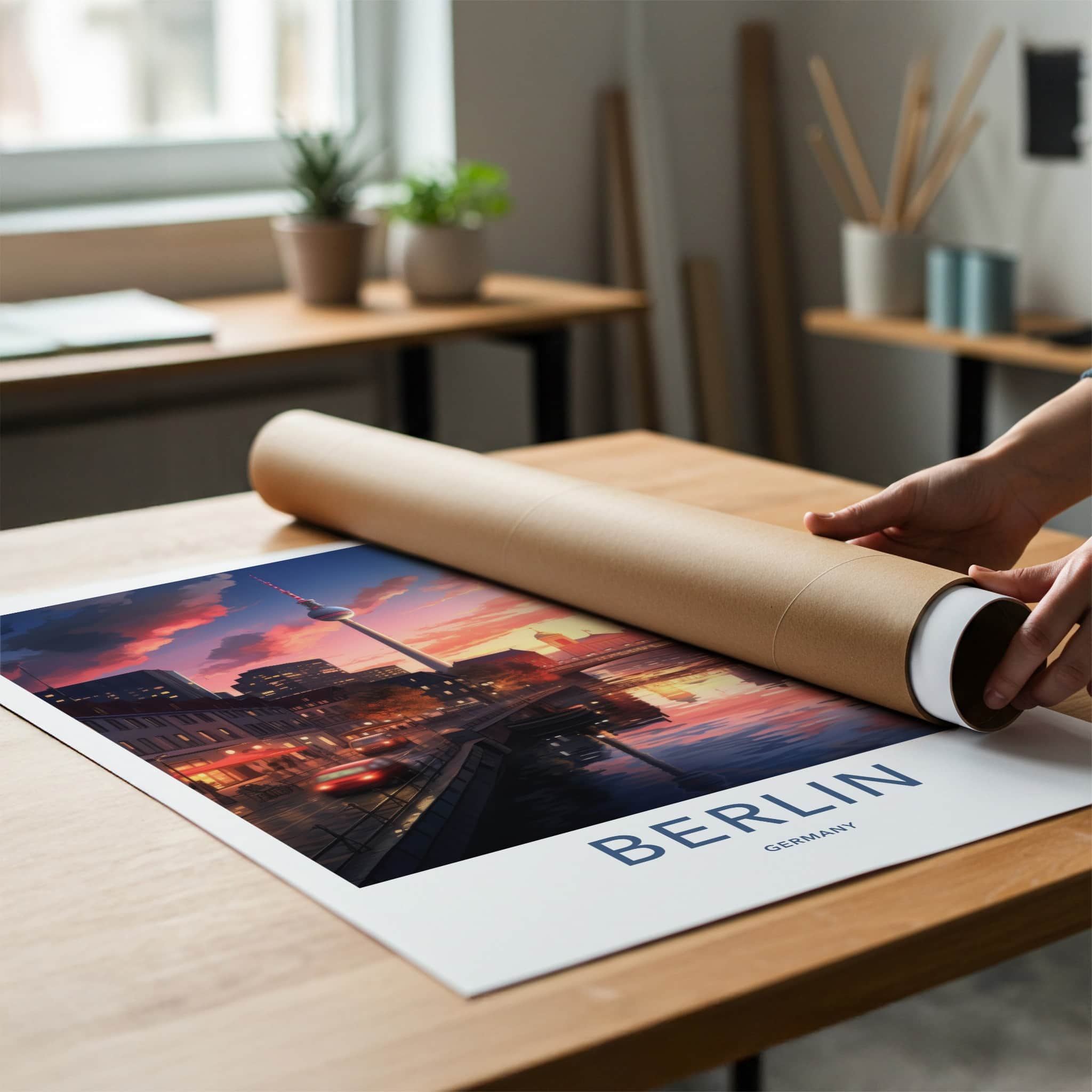 Berlin Poster - Germany Travel Art - Vibrant Sunset Reflections Home Decor