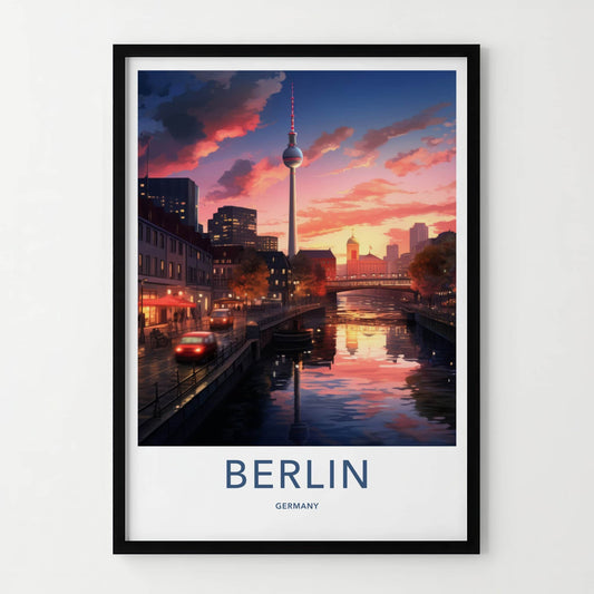 Berlin Poster - Germany Travel Art - Vibrant Sunset Reflections Home Decor