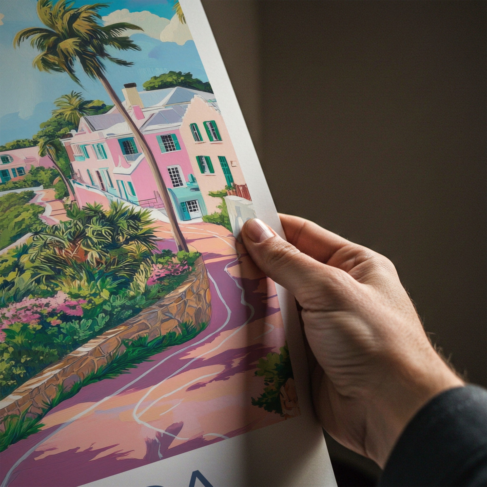 Bermuda Poster - Bermuda Travel Art - Cliffside Pink Houses Home Decor