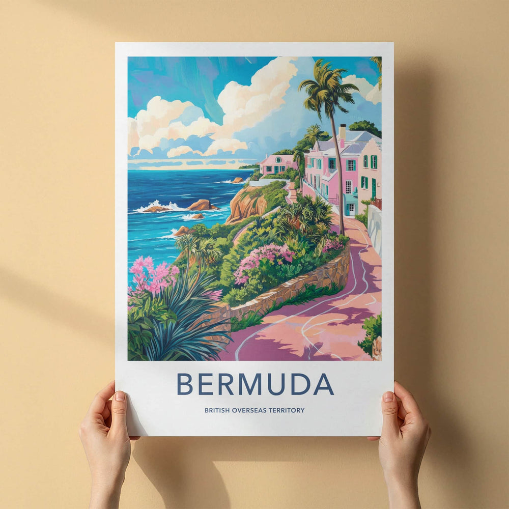 Bermuda Poster - Bermuda Travel Art - Cliffside Pink Houses Home Decor
