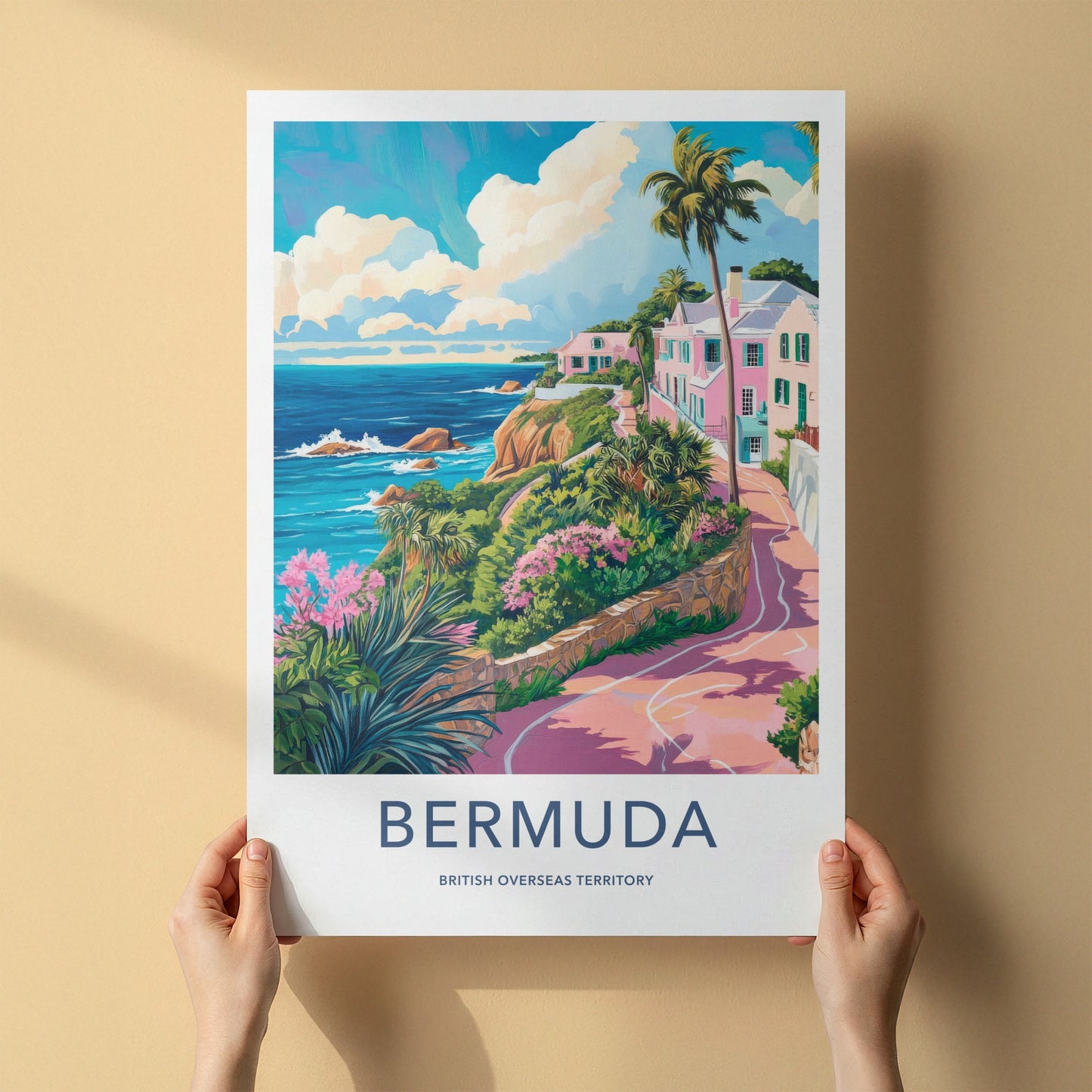 Bermuda Poster - Bermuda Travel Art - Cliffside Pink Houses Home Decor