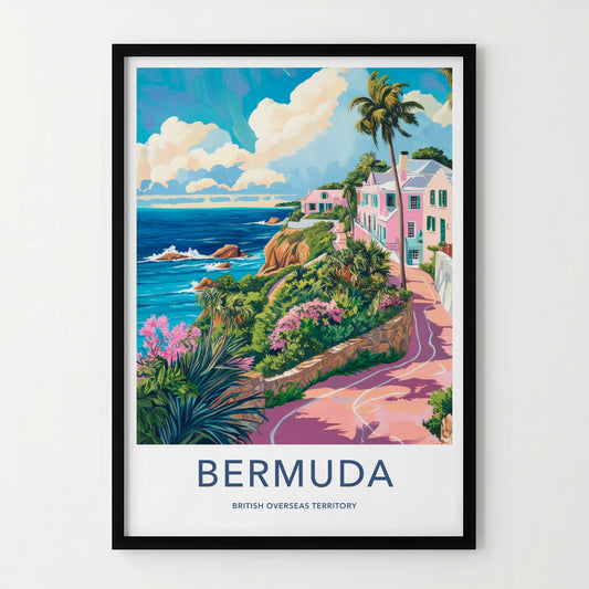 Bermuda Poster - Bermuda Travel Art - Cliffside Pink Houses Home Decor