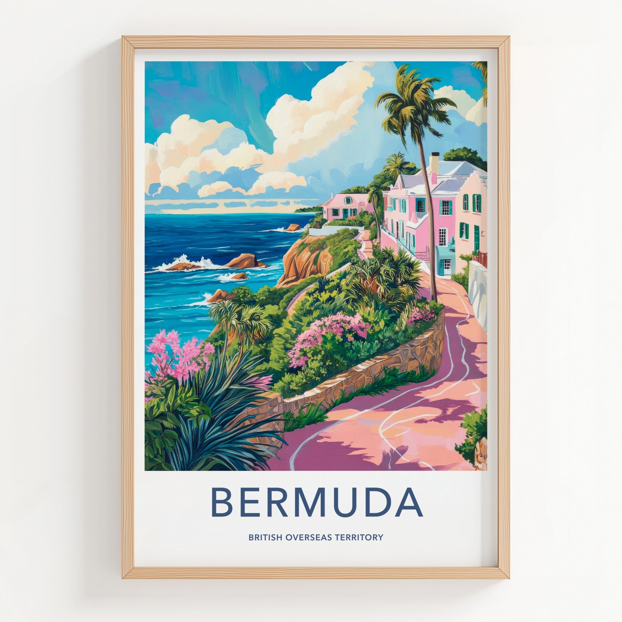 Bermuda Poster - Bermuda Travel Art - Cliffside Pink Houses Home Decor