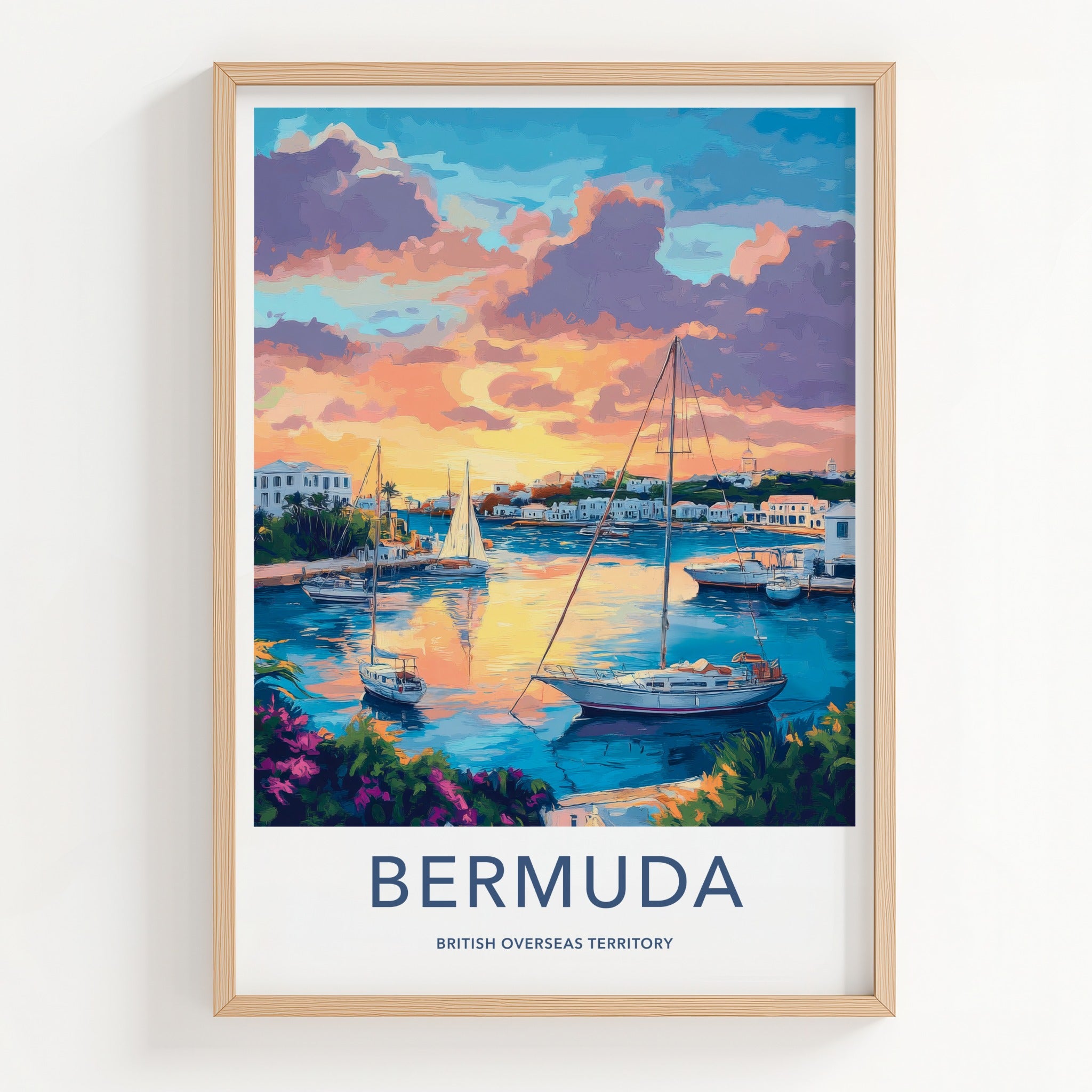 Bermuda Poster - Tropical Travel Art - Vibrant Sunset Marina Home Decor