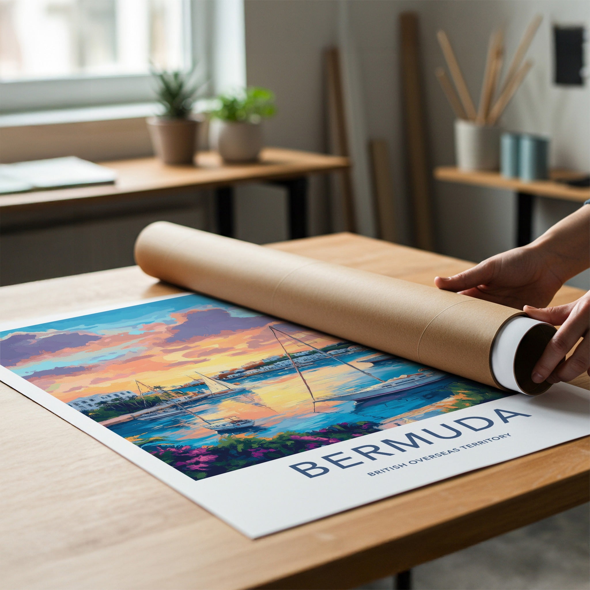 Bermuda Poster - Tropical Travel Art - Vibrant Sunset Marina Home Decor