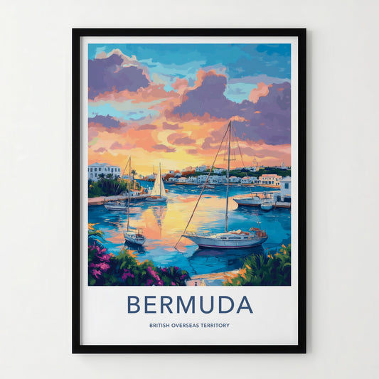 Bermuda Poster - Tropical Travel Art - Vibrant Sunset Marina Home Decor