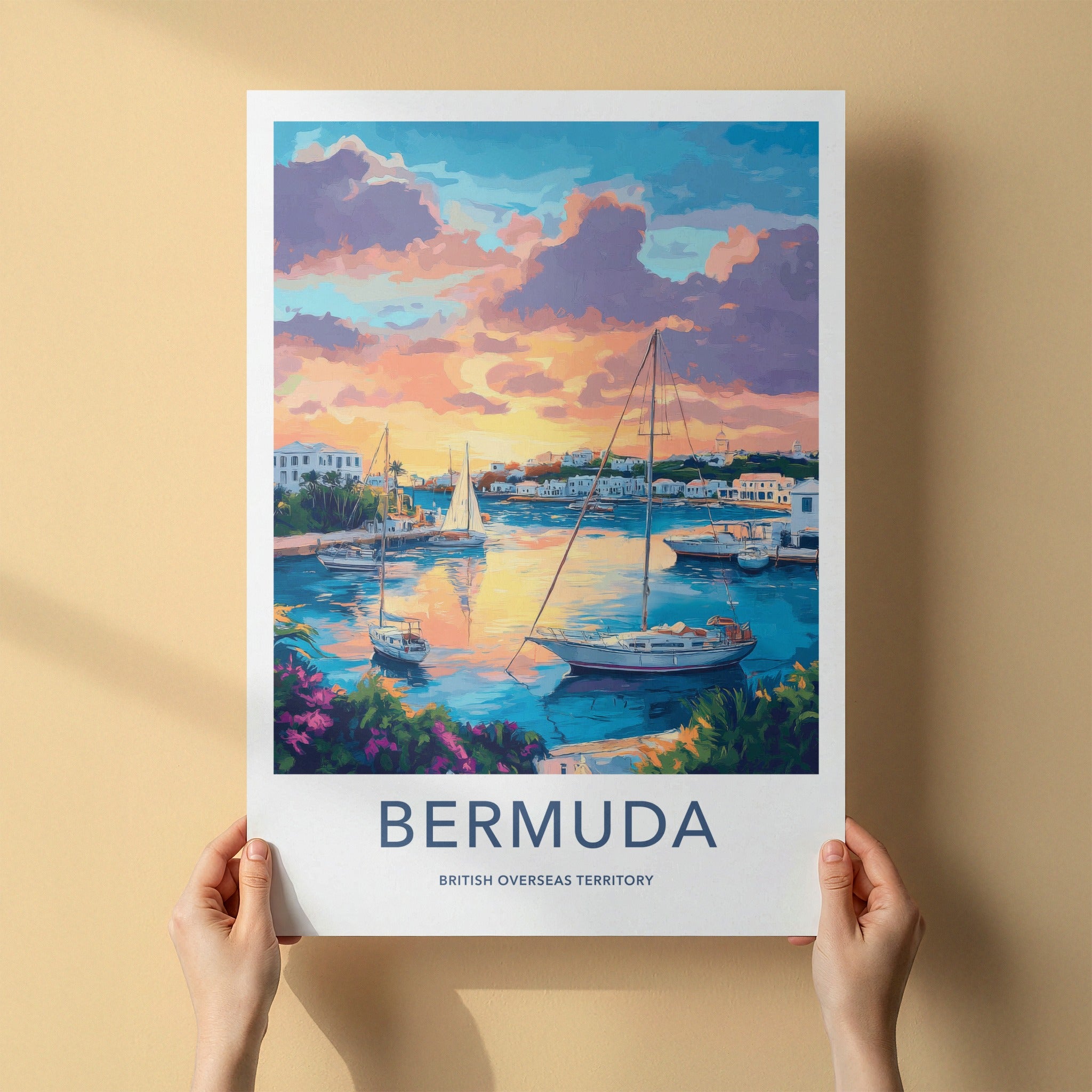 Bermuda Poster - Tropical Travel Art - Vibrant Sunset Marina Home Decor