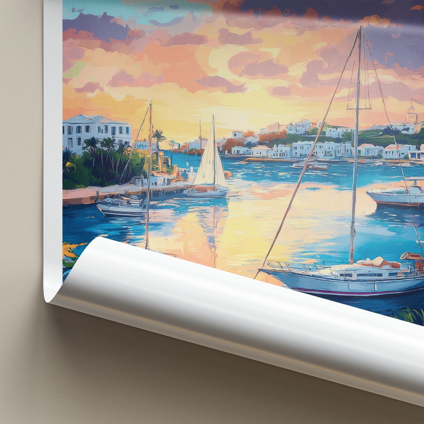 Bermuda Poster - Tropical Travel Art - Vibrant Sunset Marina Home Decor