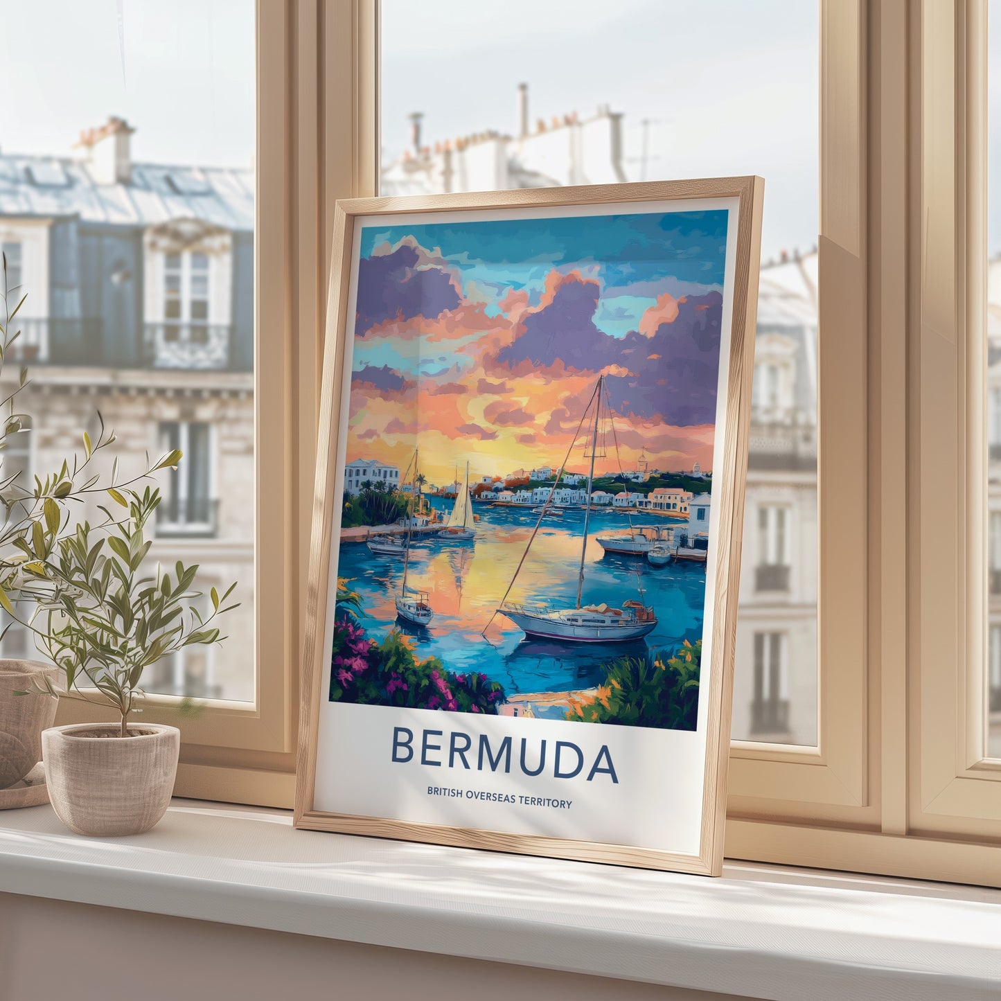 Bermuda Poster - Tropical Travel Art - Vibrant Sunset Marina Home Decor