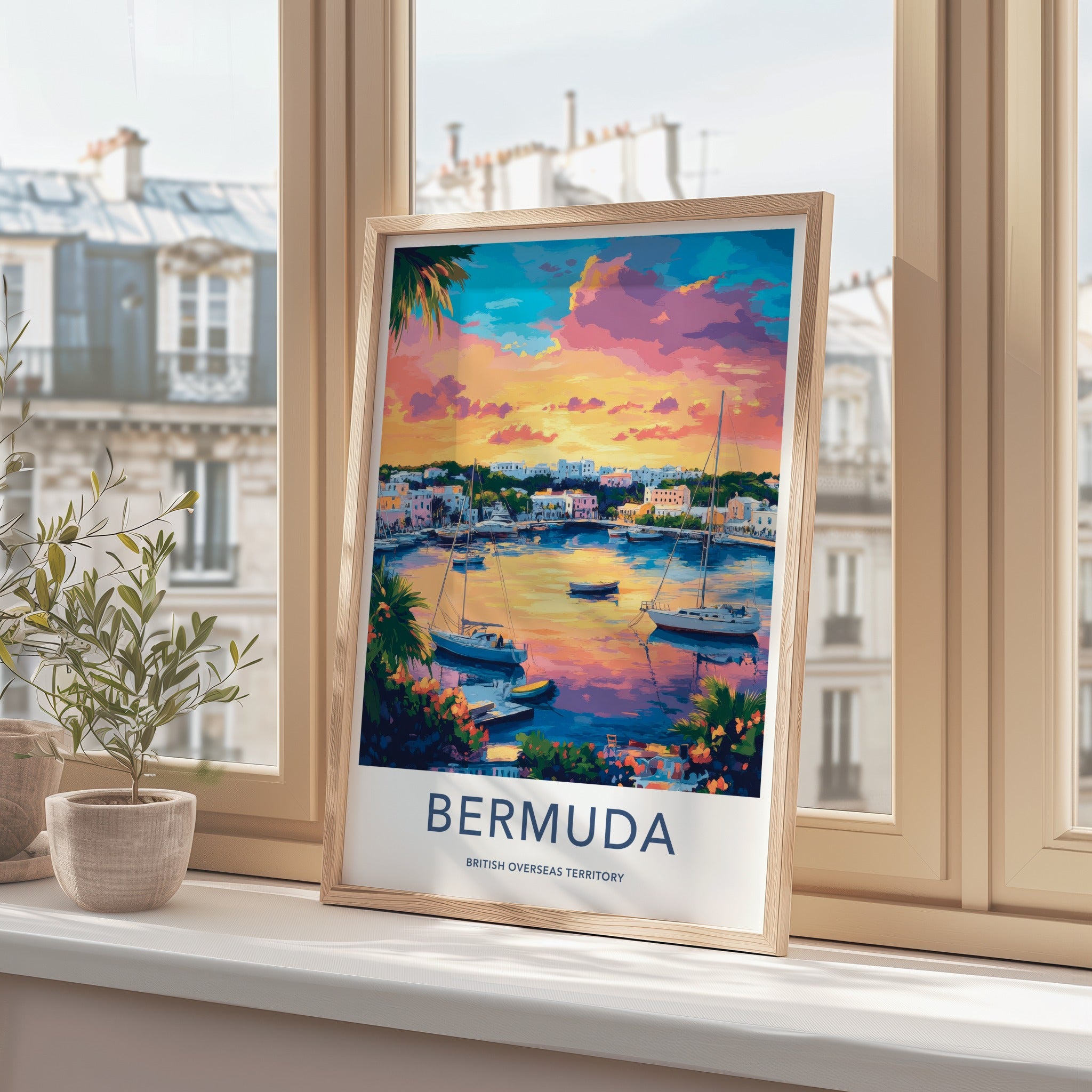 Bermuda Poster - UK Travel Art - Vibrant harbor sunset Wall Decor
