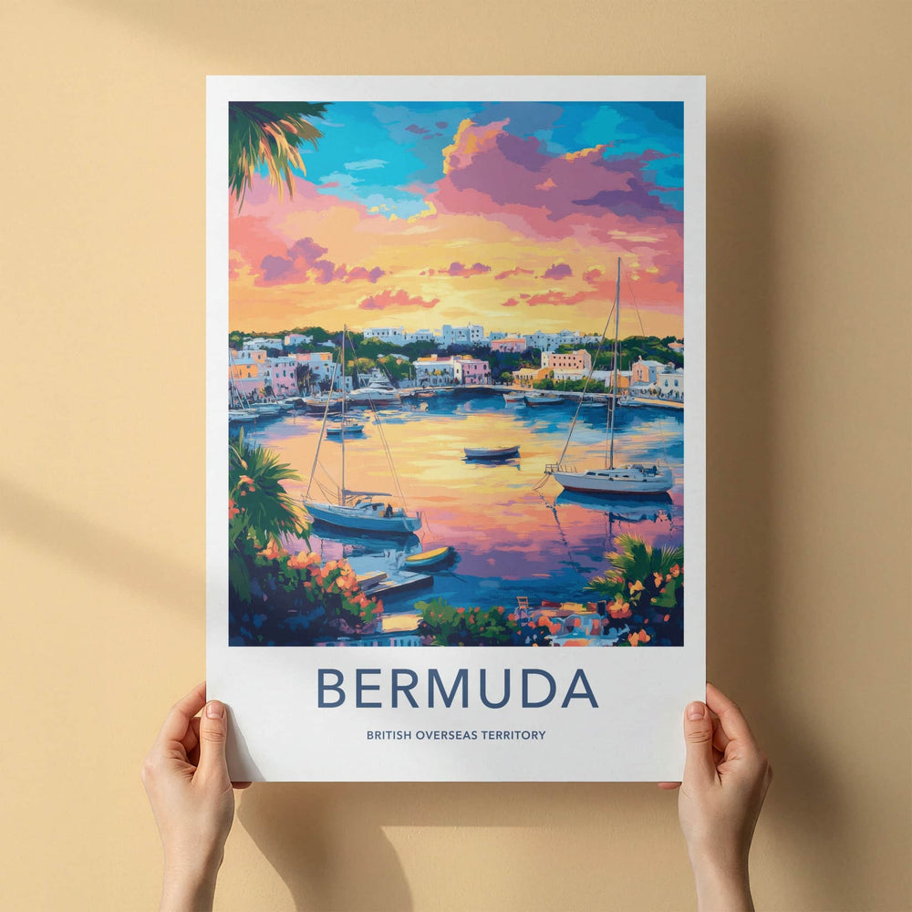 Bermuda Poster - UK Travel Art - Vibrant harbor sunset Wall Decor
