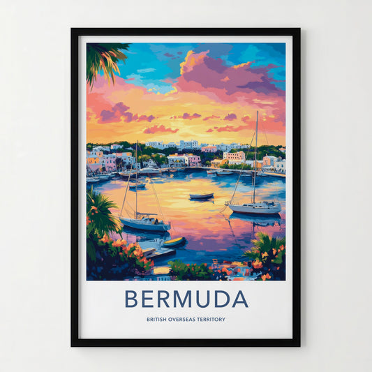 Bermuda Poster - UK Travel Art - Vibrant harbor sunset Wall Decor
