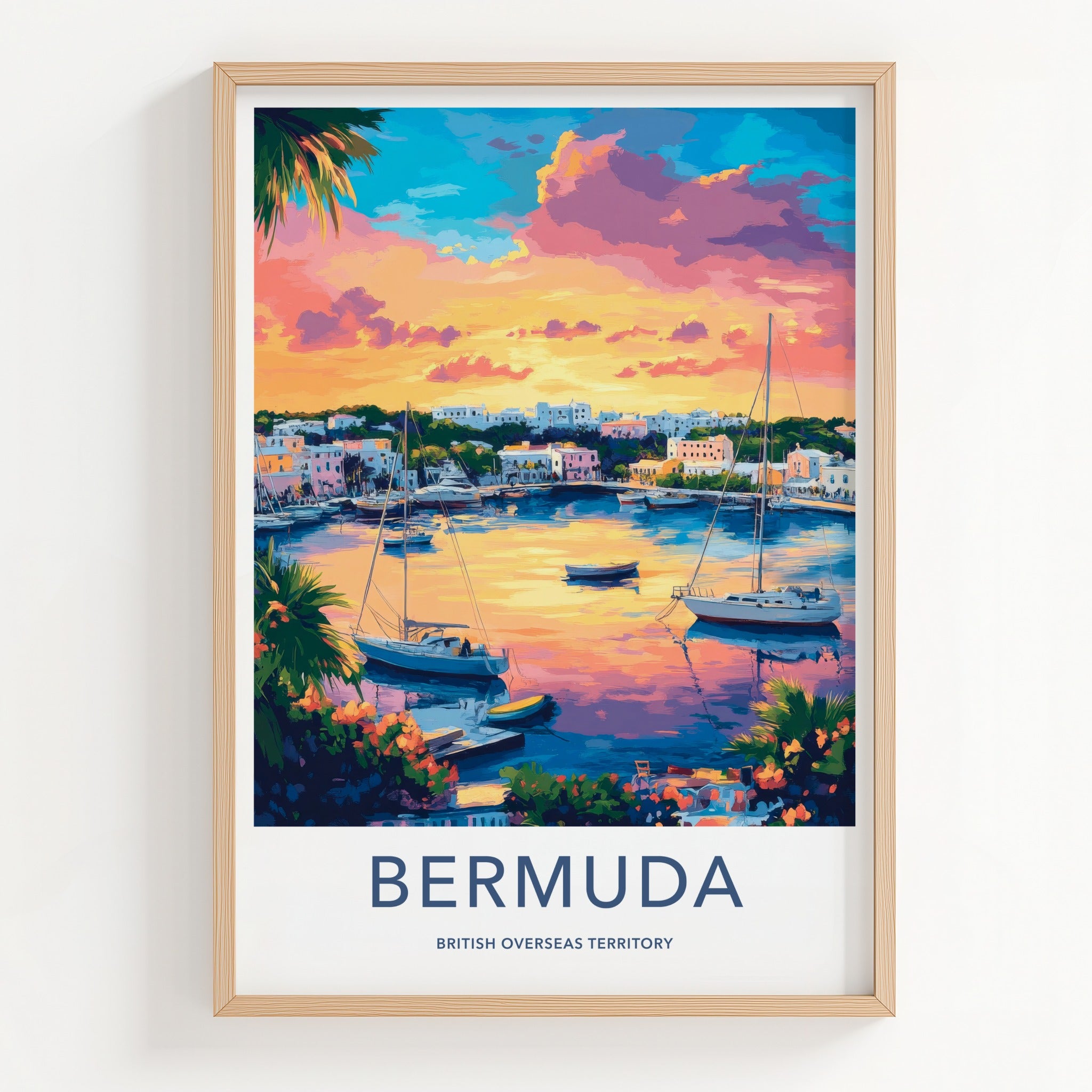 Bermuda Poster - UK Travel Art - Vibrant harbor sunset Wall Decor