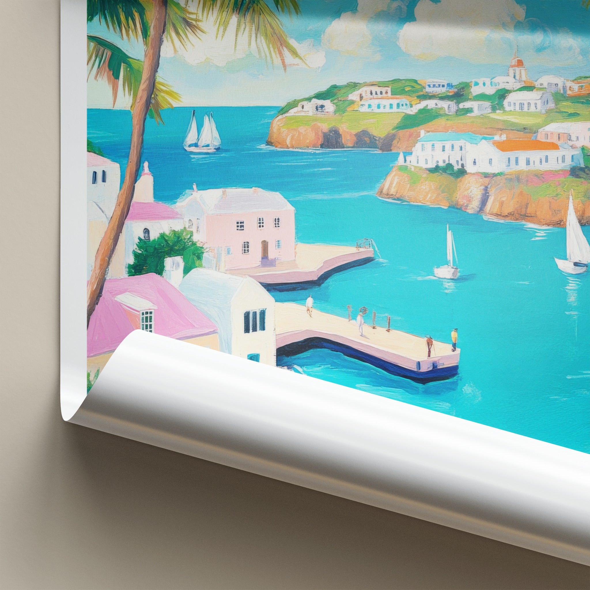 Bermuda Poster - United Kingdom Travel Art - Tropical Harbor View Wall Decor