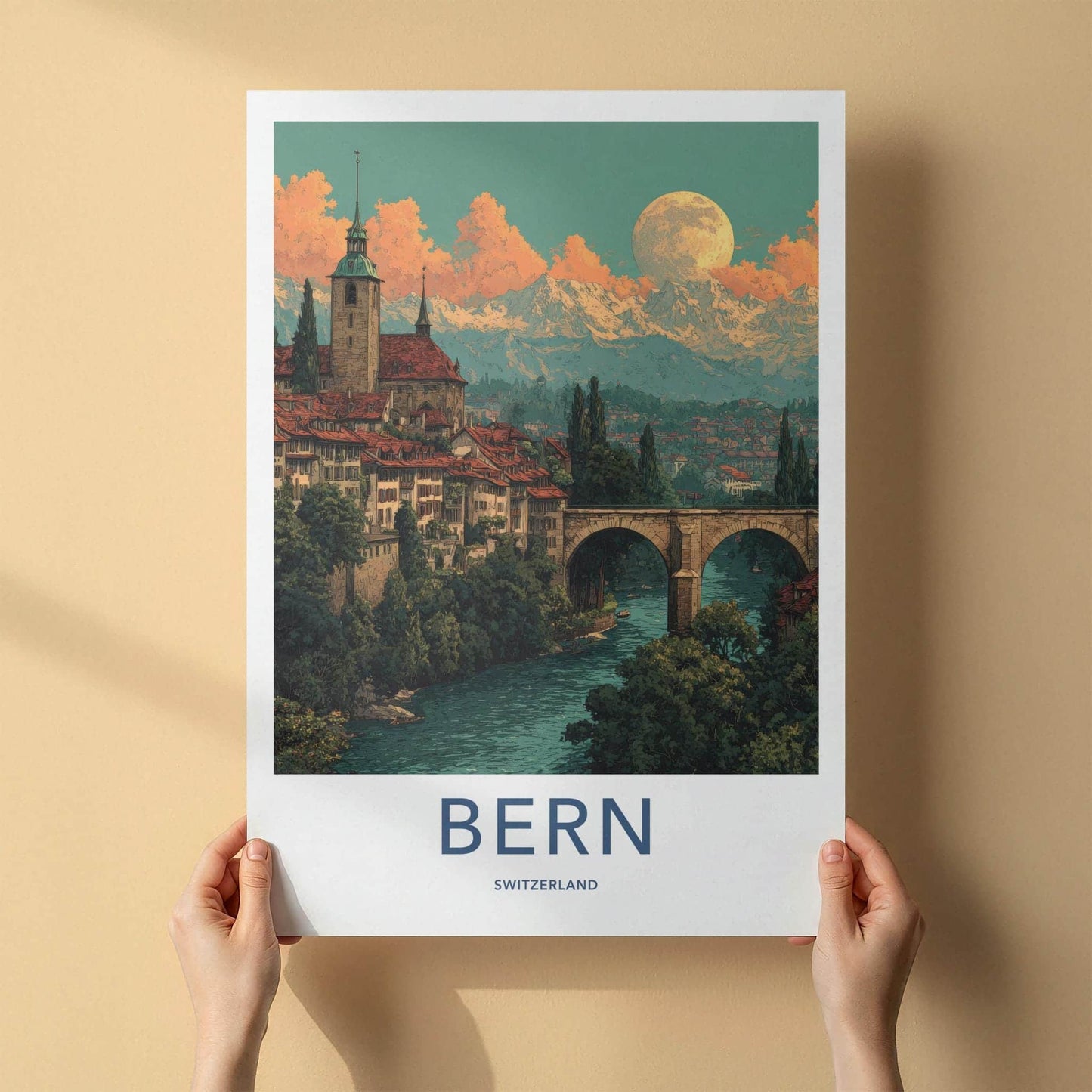 Bern Poster - Swiss Travel Art - Moonlit City Decor