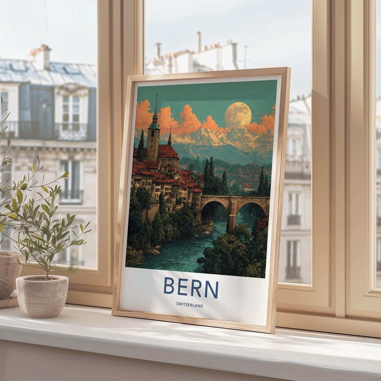 Bern Poster - Swiss Travel Art - Moonlit City Decor