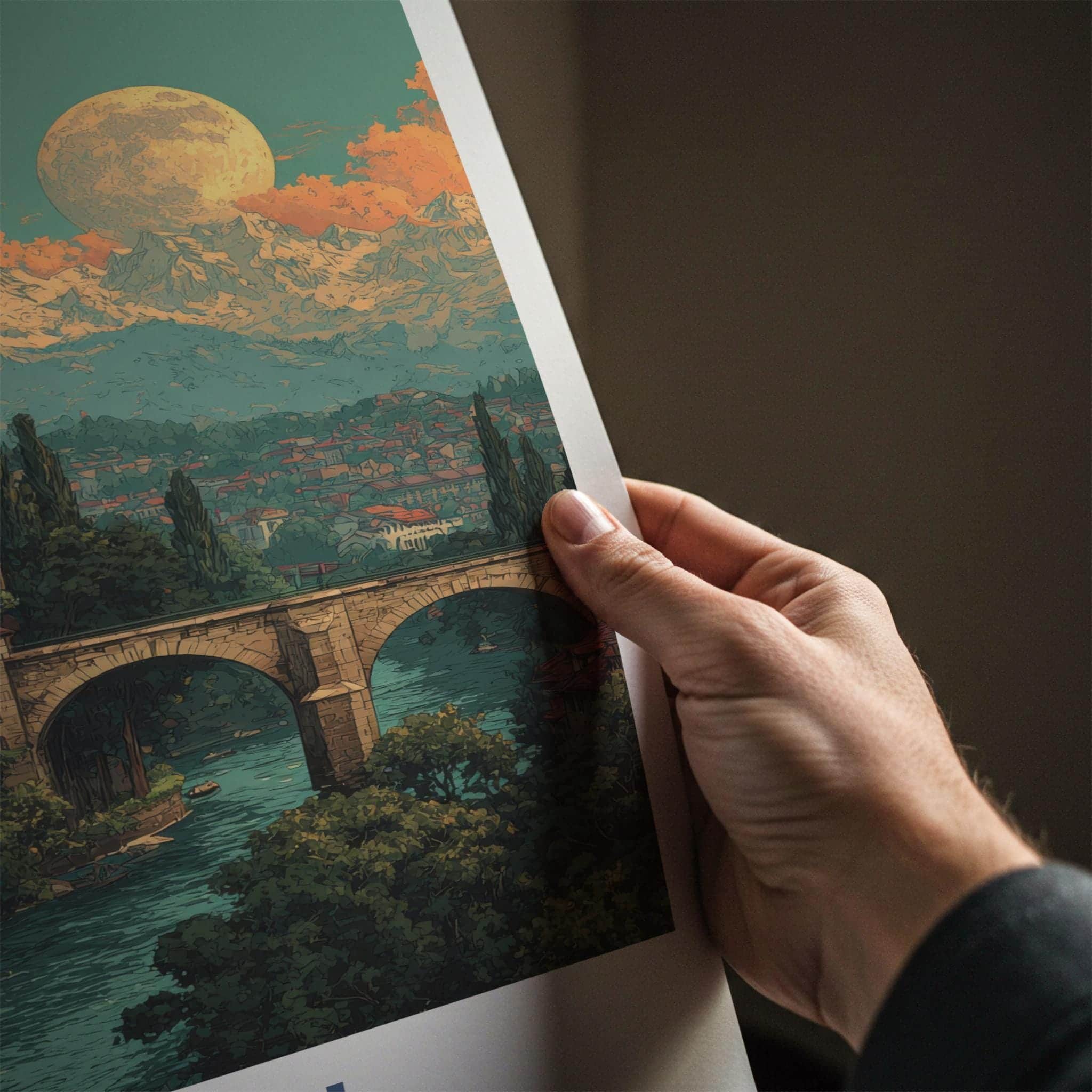 Bern Poster - Swiss Travel Art - Moonlit City Decor
