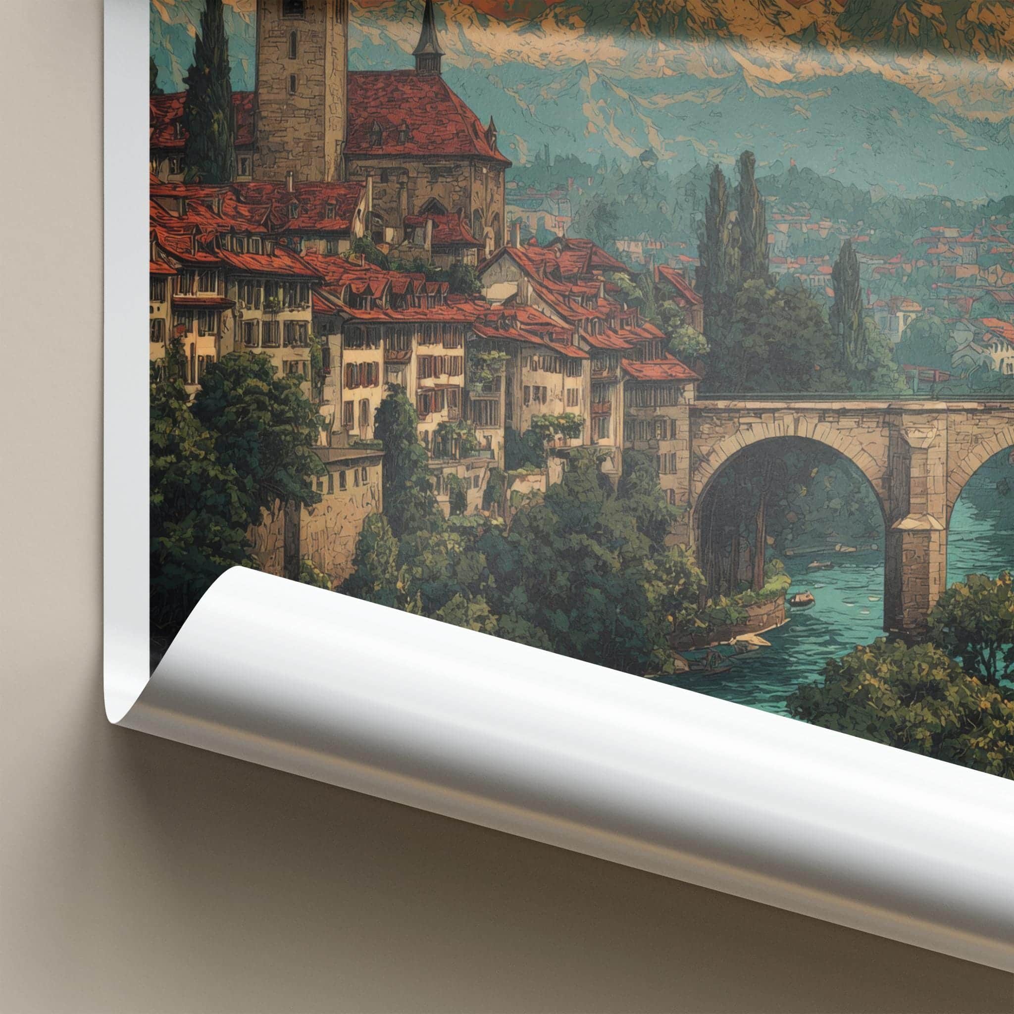 Bern Poster - Swiss Travel Art - Moonlit City Decor