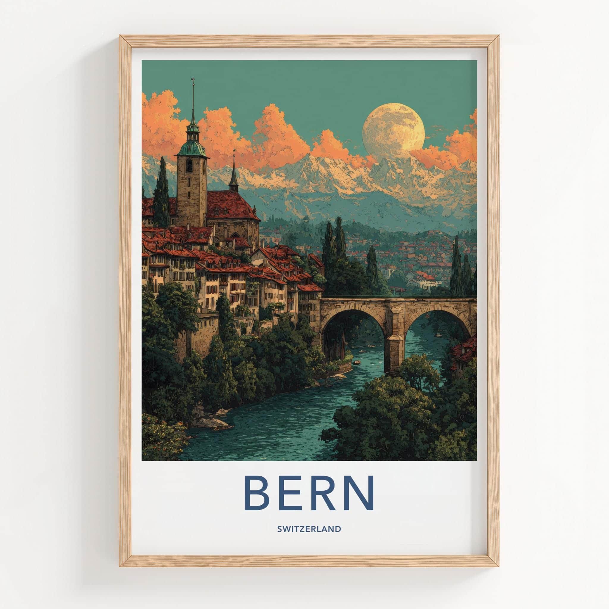 Bern Poster - Swiss Travel Art - Moonlit City Decor