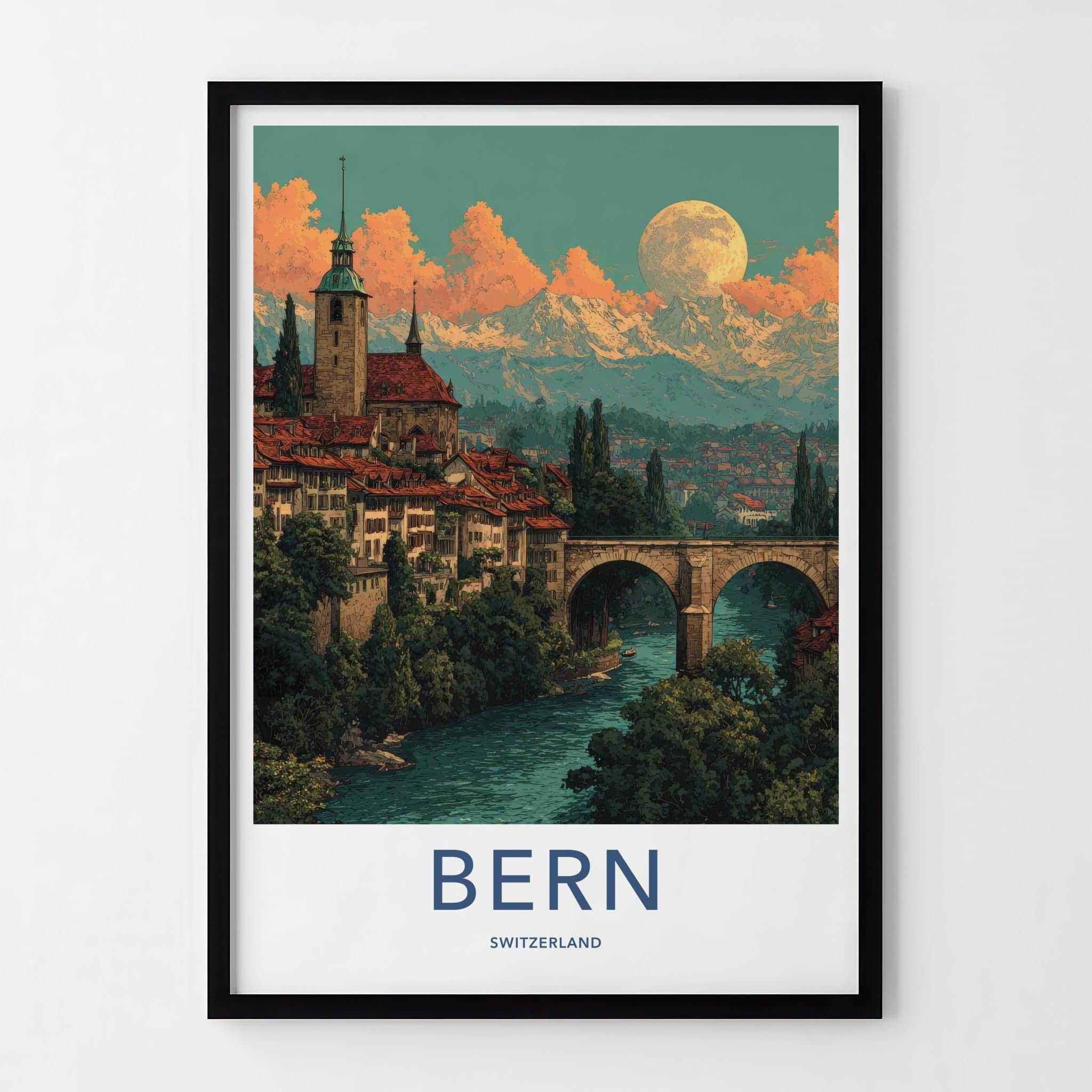 Bern Poster - Swiss Travel Art - Moonlit City Decor