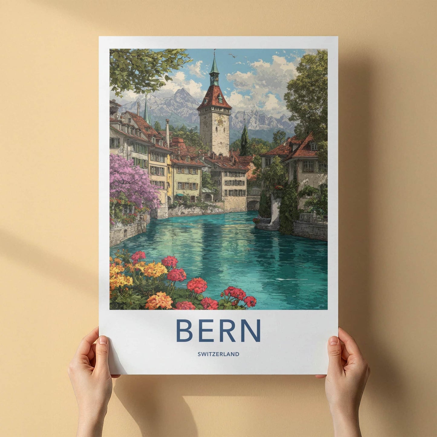 Bern Poster - Switzerland Art Print - Clock Tower River Home Decor