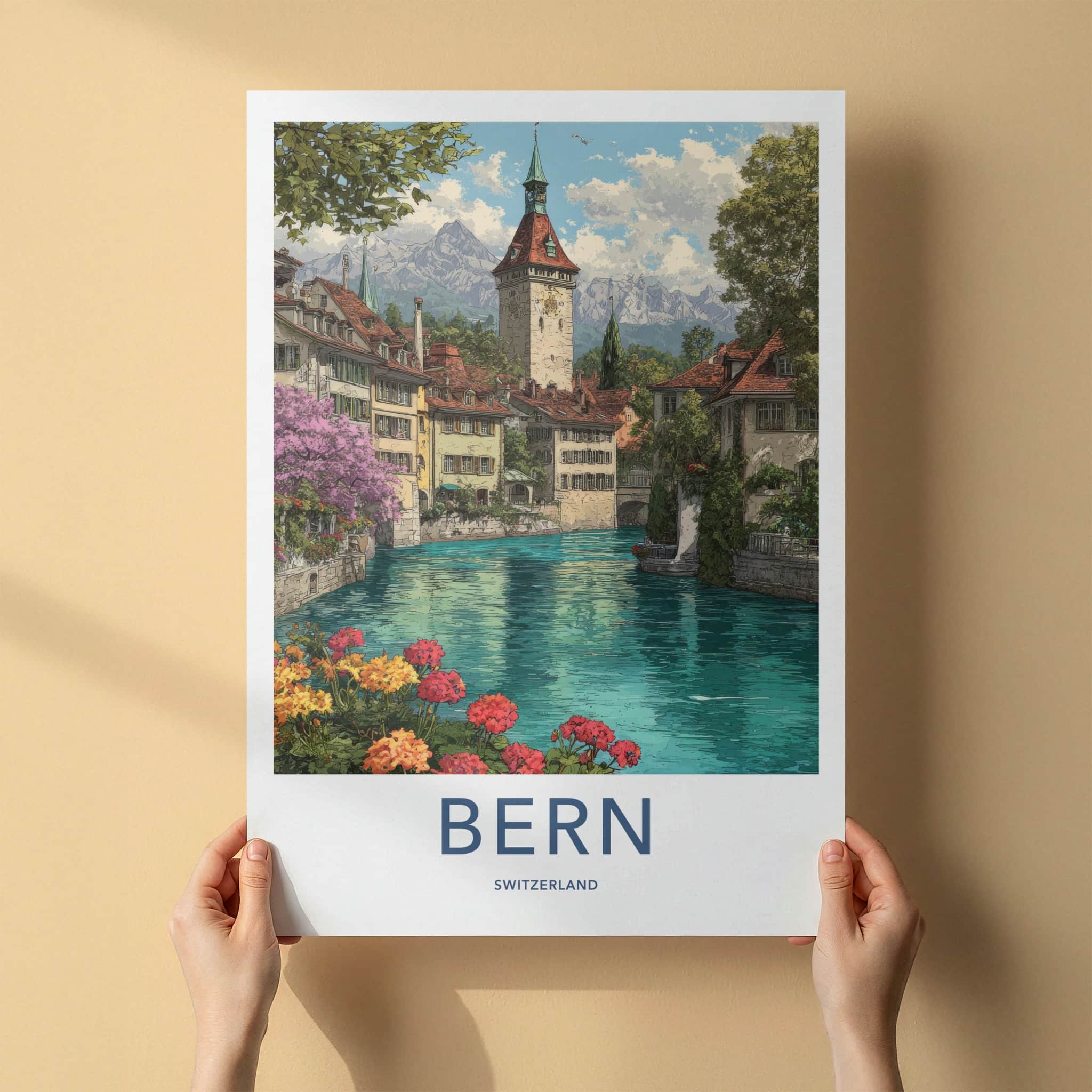 Bern Poster - Switzerland Art Print - Clock Tower River Home Decor