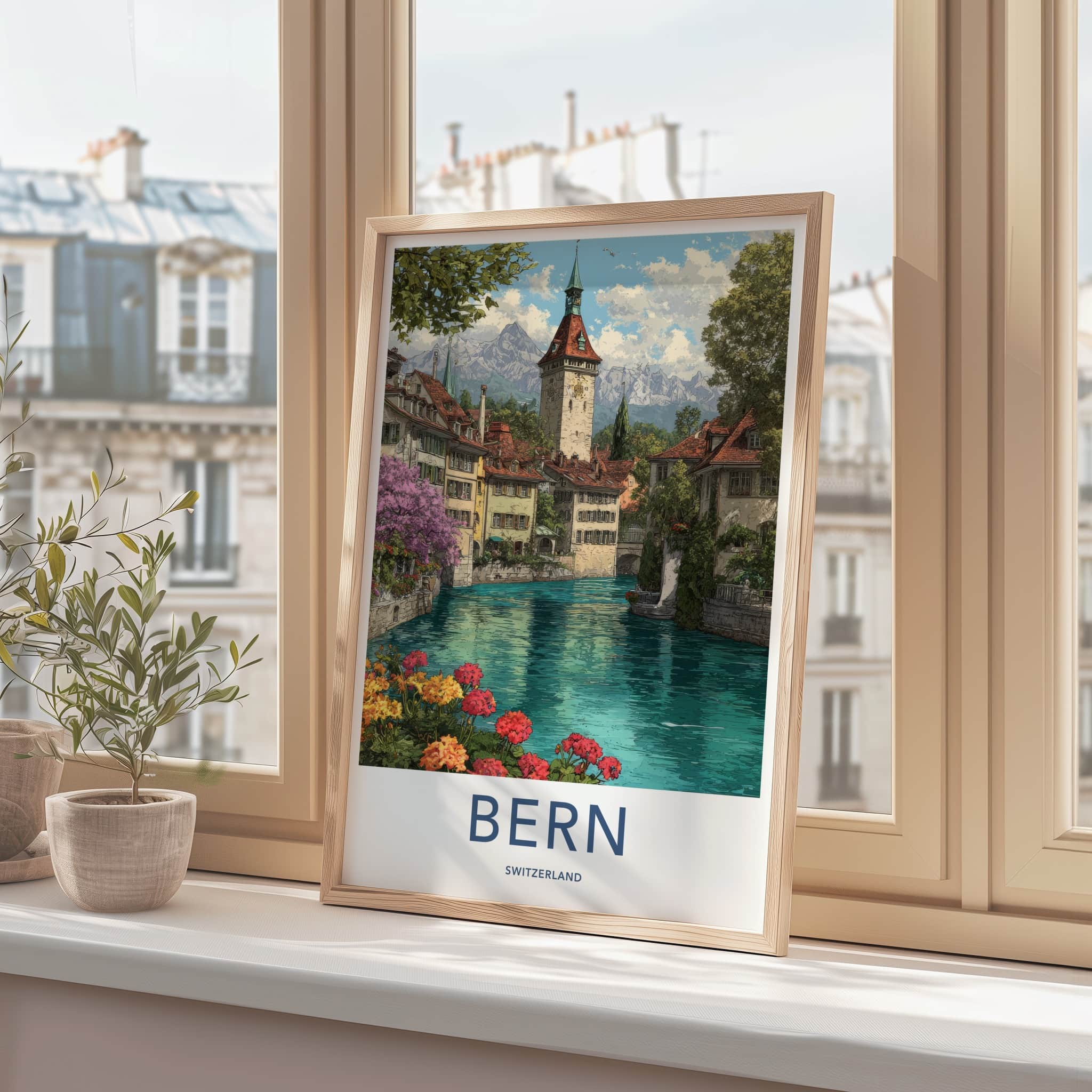 Bern Poster - Switzerland Art Print - Clock Tower River Home Decor