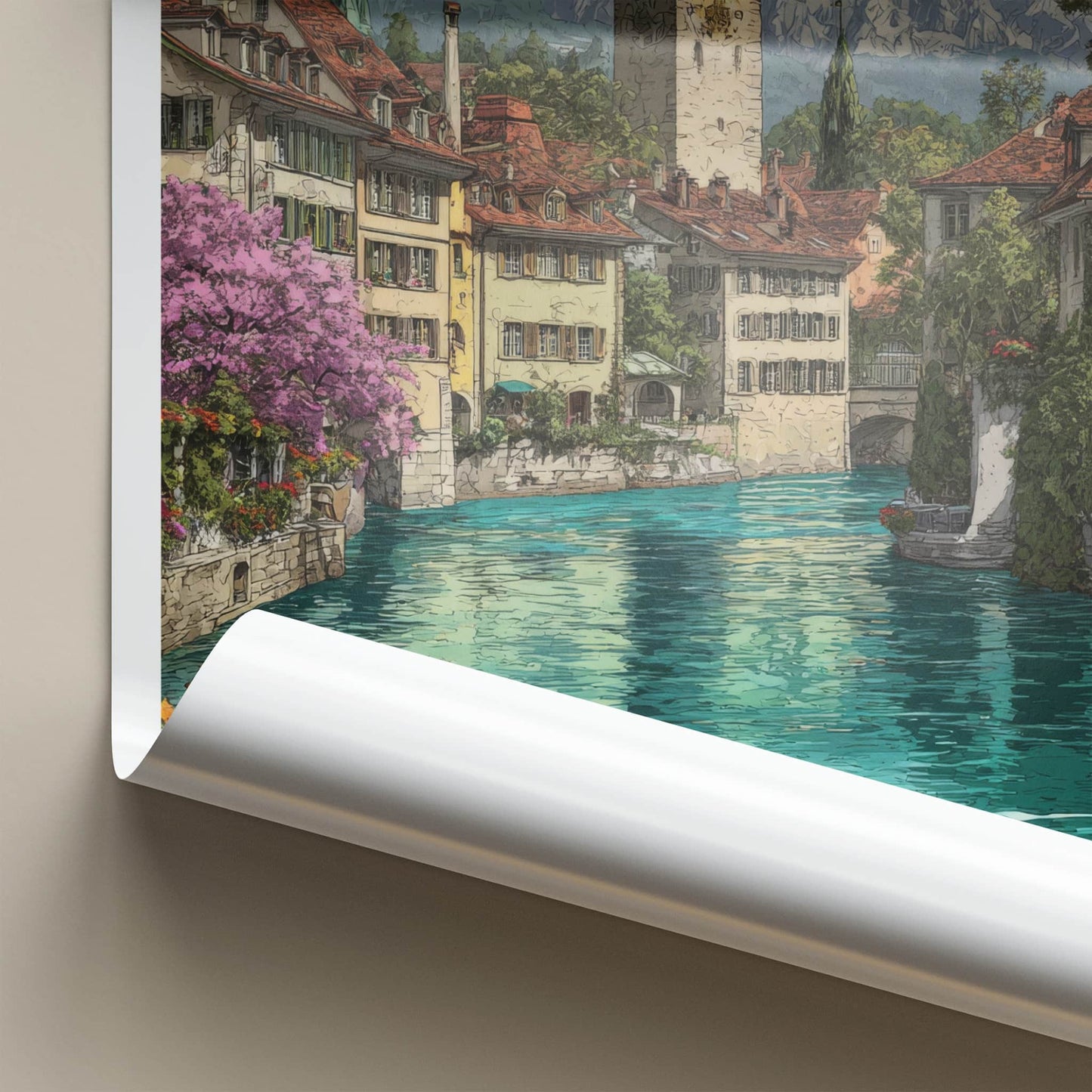 Bern Poster - Switzerland Art Print - Clock Tower River Home Decor