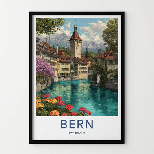 Bern Poster - Switzerland Art Print - Clock Tower River Home Decor