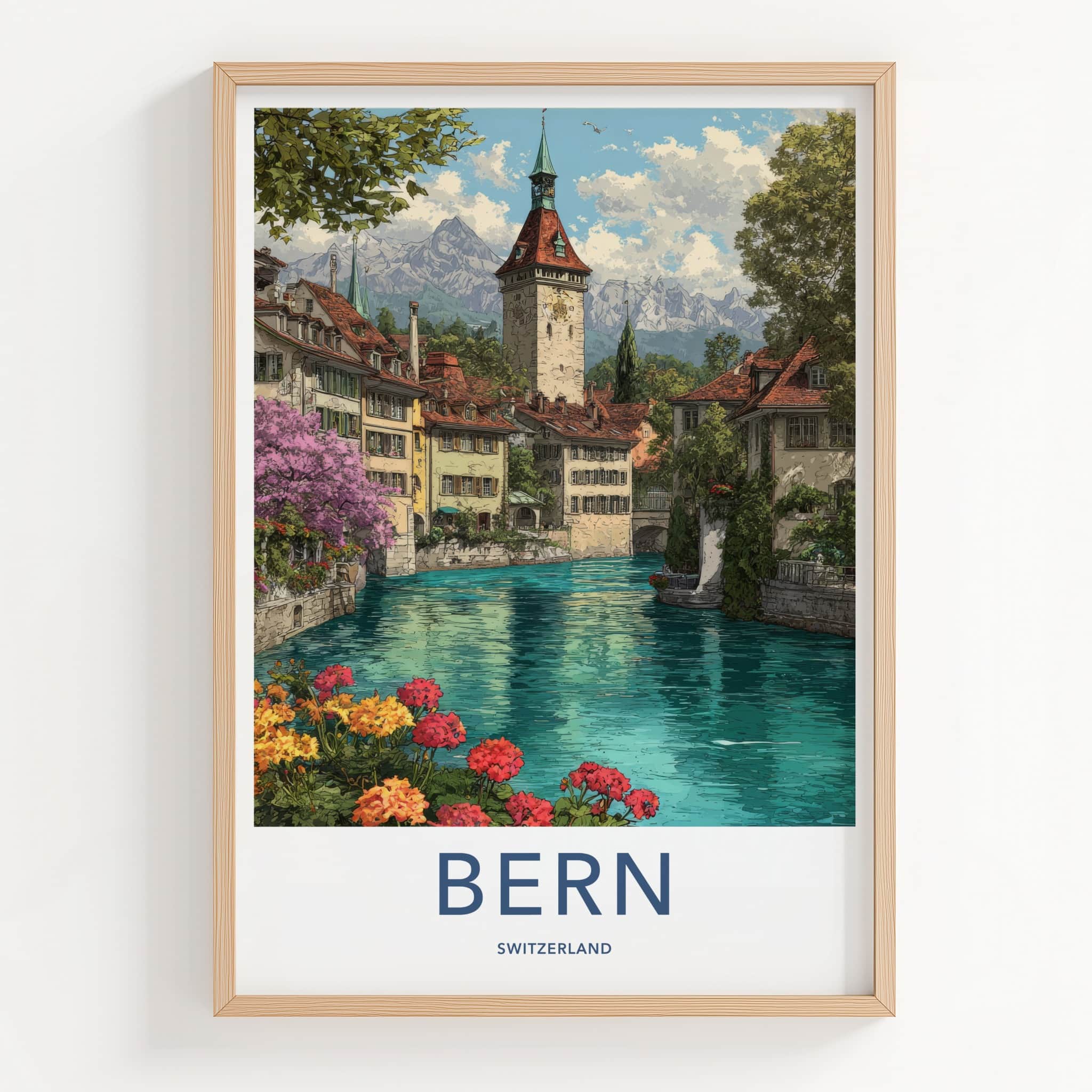 Bern Poster - Switzerland Art Print - Clock Tower River Home Decor
