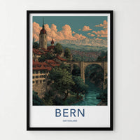 Bern Poster - Switzerland Framed Art - Alpine River City Wall Decor