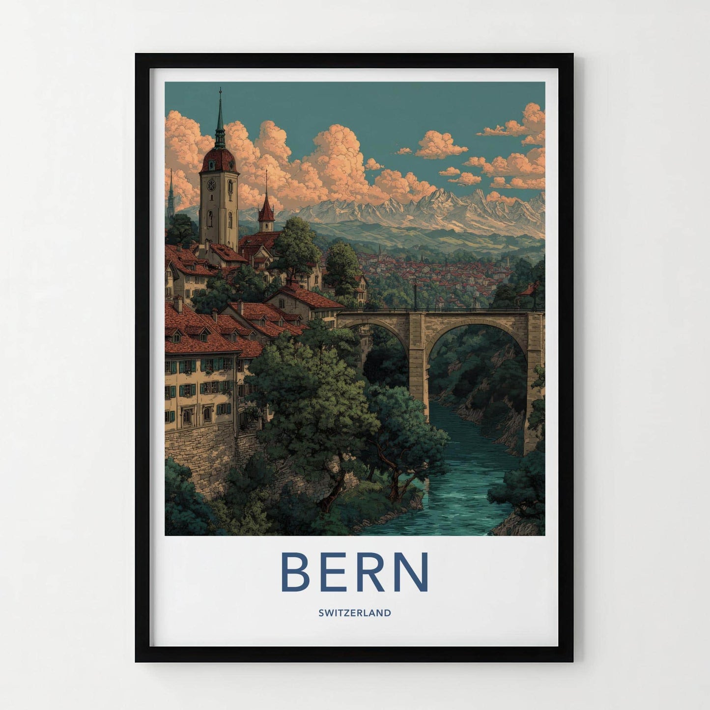 Bern Poster - Switzerland Framed Art - Alpine River City Wall Decor