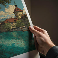 Bern Poster - Switzerland Travel Art - Riverside Alpine View Wall Decor
