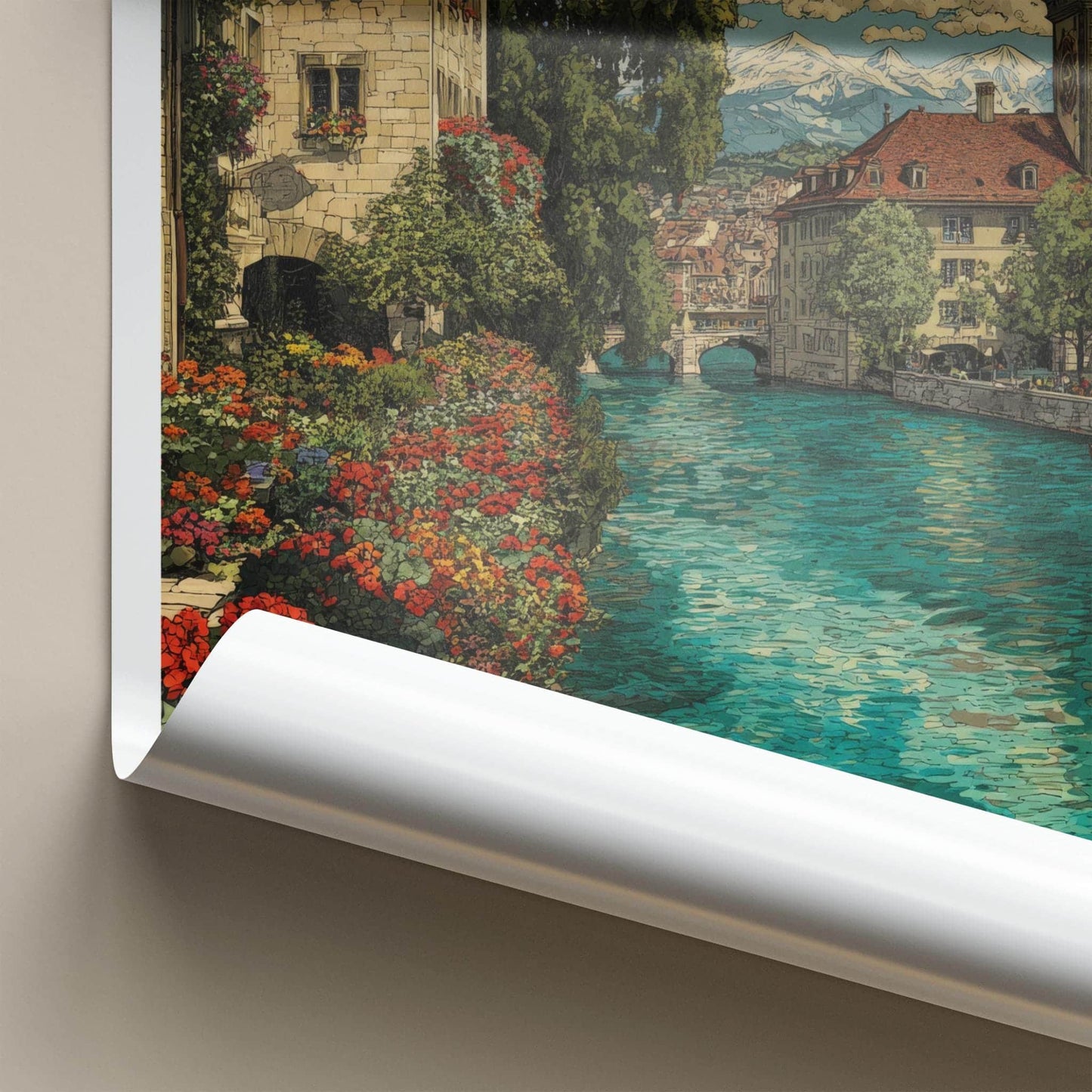 Bern Poster - Switzerland Travel Art - Riverside Alpine View Wall Decor