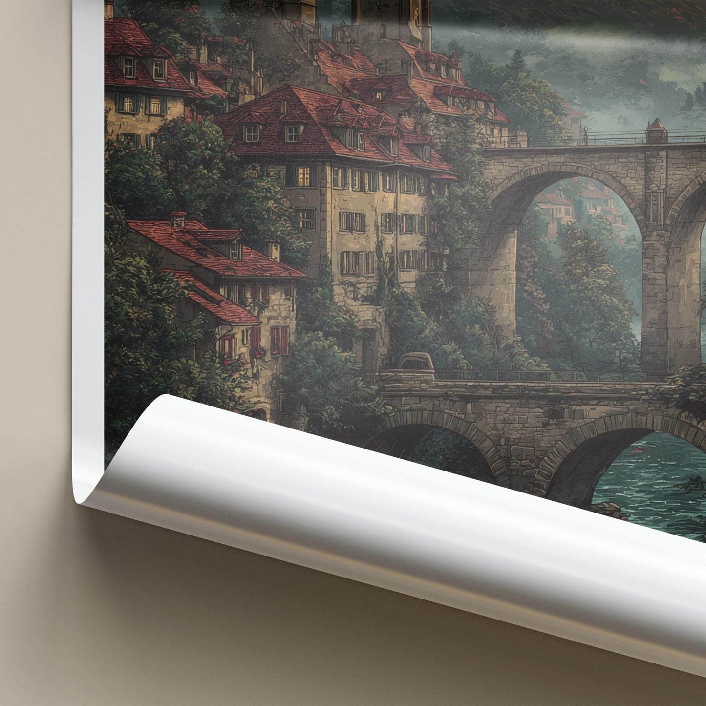 Bern Poster - Switzerland Travel Print - Historic bridge river Home Art