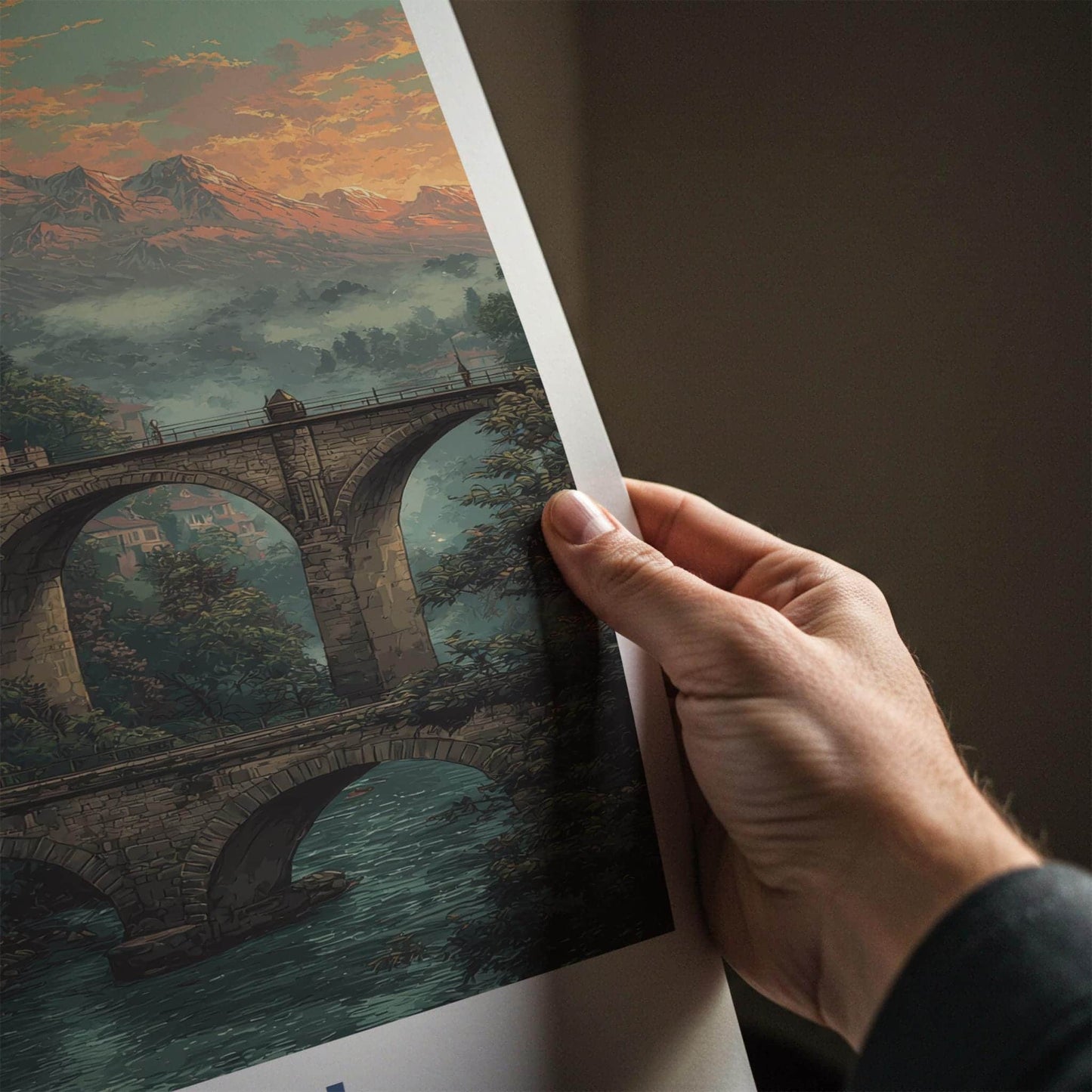 Bern Poster - Switzerland Travel Print - Historic bridge river Home Art