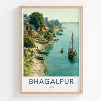 Bhagalpur Poster - India Travel Print - Bihar Lively river scene Wall Decor