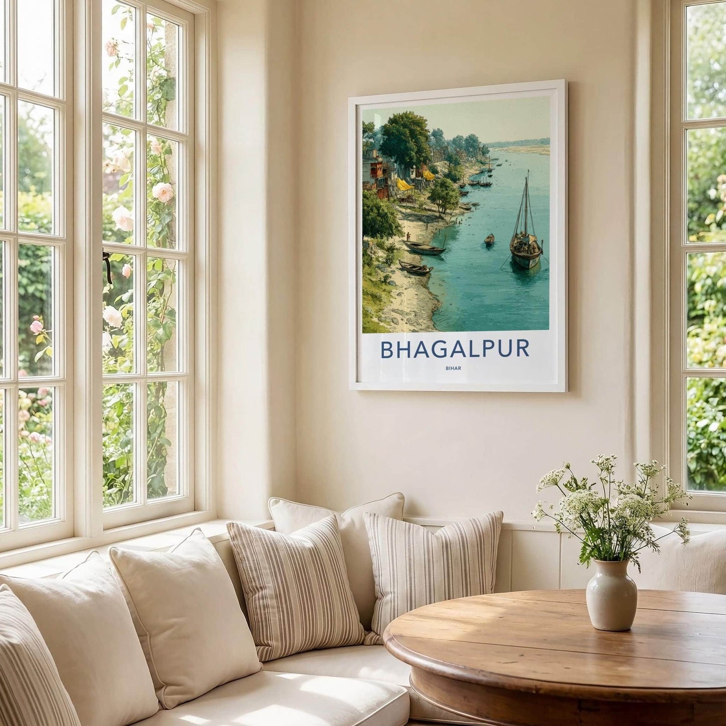 Bhagalpur Poster - India Travel Print - Bihar Lively river scene Wall Decor