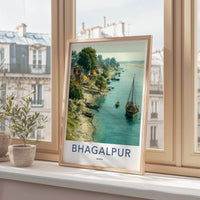 Bhagalpur Poster - India Travel Print - Bihar Lively river scene Wall Decor
