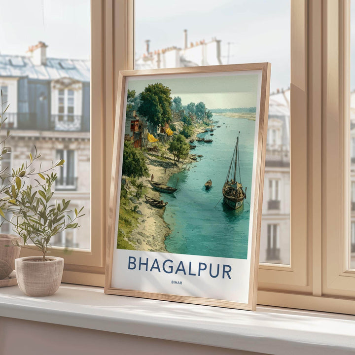 Bhagalpur Poster - India Travel Print - Bihar Lively river scene Wall Decor