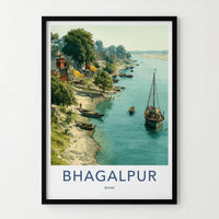 Bhagalpur Poster - India Travel Print - Bihar Lively river scene Wall Decor