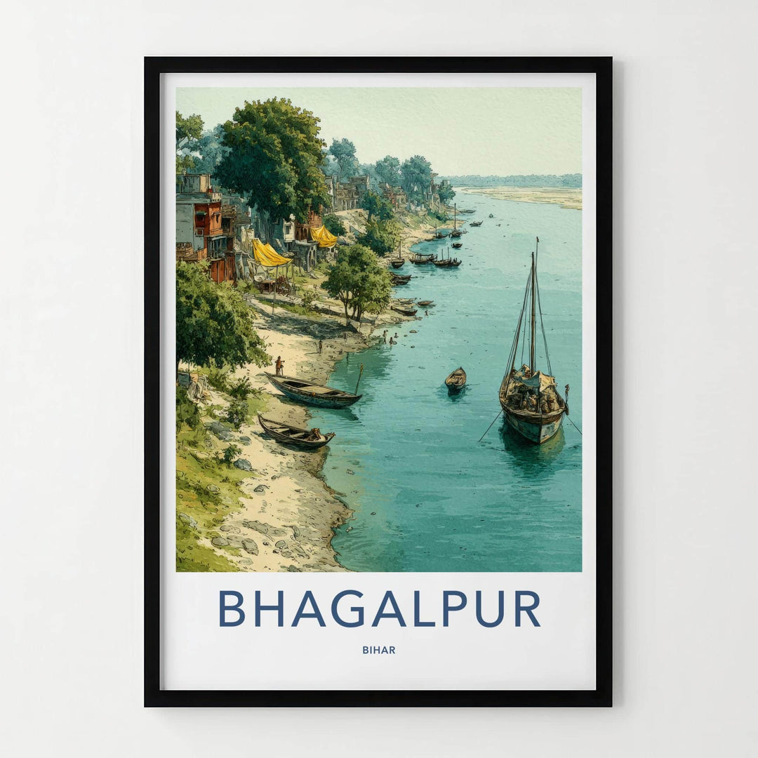 Bhagalpur Poster - India Travel Print - Bihar Lively river scene Wall Decor